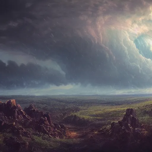 Image similar to a tornado in the distant landscape, hdr, artstation, shuttershock, 4 dimensions