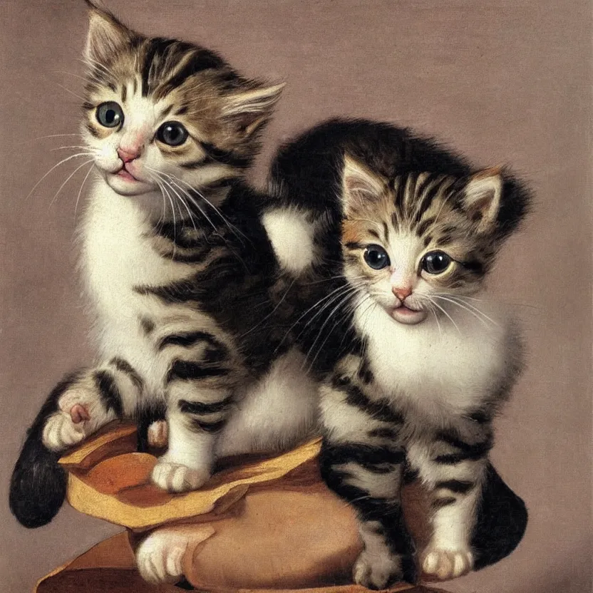 Image similar to studio portrait of an extremely cute kitten; extremely detailed; oil painting by Michelangelo Merisi da Caravaggio