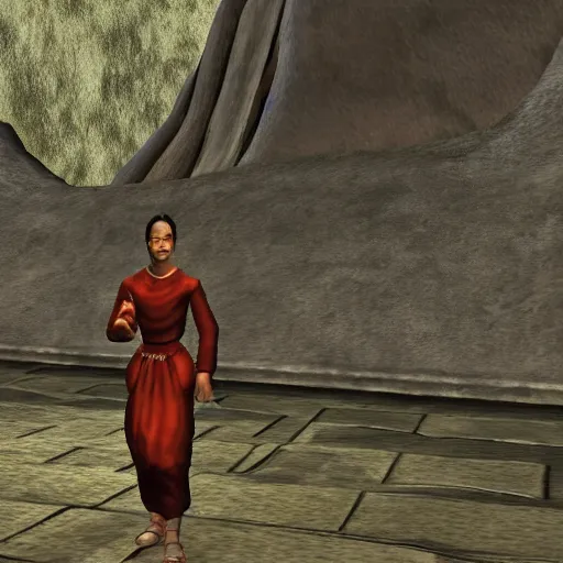 Prompt: Setsuko Hara NPC in Morrowind, gameplay screenshot
