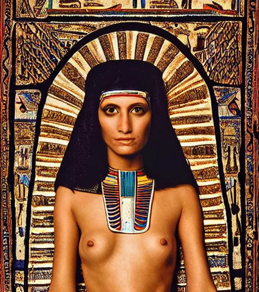 Image similar to portrait_photo_of_a_stunningly beautiful egyptian maiden, 16th century, hyper detailed by Annie Leibovitz, Steve McCurry, David Lazar, Jimmy Nelsson, professional photography