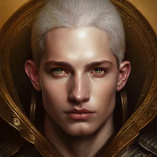 Prompt: portrait painting of a d & d male cleric, ultra realistic, concept art, intricate details, eerie, highly detailed, photorealistic, octane render, 8 k, unreal engine. art by artgerm and greg rutkowski and charlie bowater and magali villeneuve and alphonse mucha