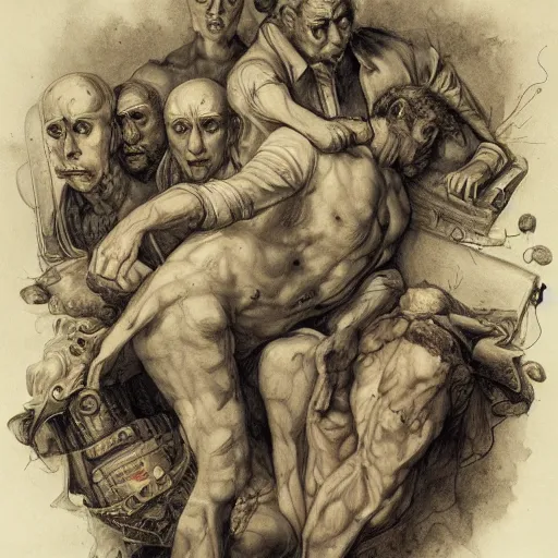 Prompt: 1800s medical drawing of troubled minds, by ivan laliashvili, peter mohrbacher, rococo details, highly detailed