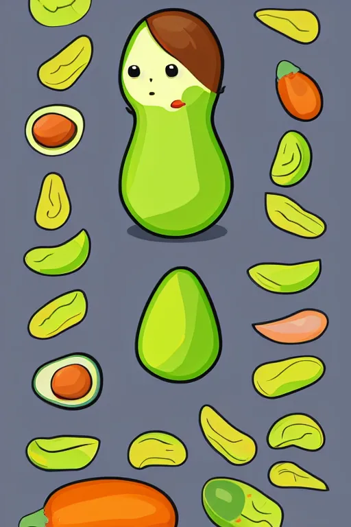 Prompt: Baby avocado, sticker, anthropomorphic, colorful, fantasy, artstation, illustration, highly detailed, simple, smooth and clean vector curves, no jagged lines, vector art, smooth