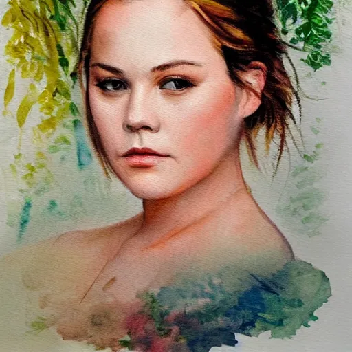 Image similar to abbie cornish, watercolor, in the style of claude monet, beautiful face, award winning, hd, 4 k