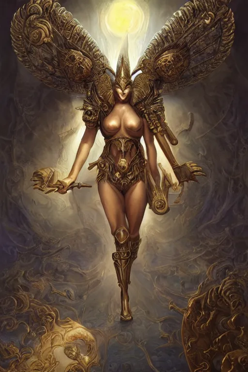 Image similar to Mystical Valkyrie, Portrait of a beautiful female Atlantean Anubis Alien Warrior, Regal, Realistic, Refined, Detailed Digital Art, François Boucher, Oil Painting, Michael Cheval, Esao Andrews, Art Frahm, Steampunk, Walt Disney (1937), frank frazetta, dynamic lighting, daily deviation, very very very very very beautiful, Highly Detailed, Cinematic Lighting, Unreal Engine, 8k, HD