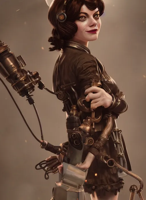 Prompt: Bioshock steampunk Emma Stone, au naturel, hyper detailed, digital art, trending in artstation, cinematic lighting, studio quality, smooth render, unreal engine 5 rendered, octane rendered, art style by klimt and nixeu and ian sprigger and wlop and krenz cushart