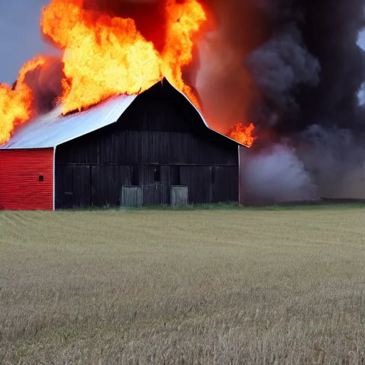 Image similar to a large Barn on fire in the stlye of 8k award winning photo