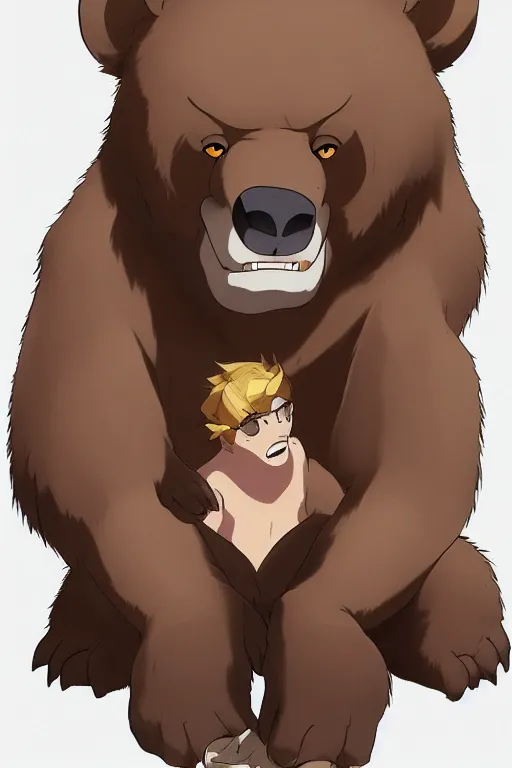 Image similar to overweight brown bear with noticeable muscle, fursona, anthro, male, detailed fur, anime key visual, makoto shinkai, portrait