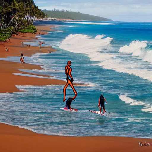 Image similar to skeleton surfing in hawaii by alex gray