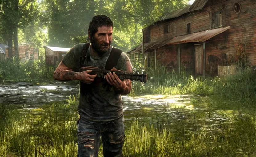 Image similar to a screenshot of trent reznor as joel in the last of us