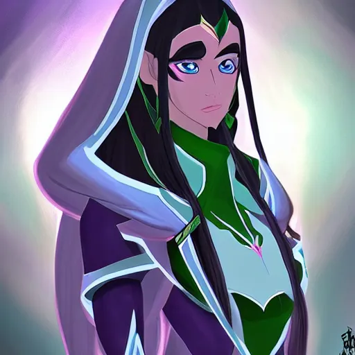 Image similar to concept art, elf woman, rayla, the dragon prince style, portrait