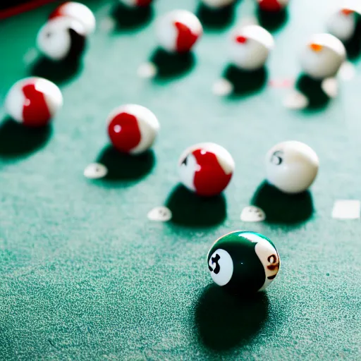Image similar to Billiard balls on a billiard table, photograph, Sigma 85mm f/1.4, award winning