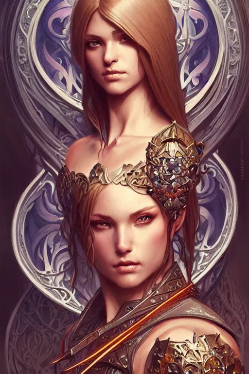 Image similar to Muscular and powerful medieval knight portrait, art nouveau, fantasy, intricate flower designs, elegant, highly detailed, sharp focus, art by Artgerm and Greg Rutkowski