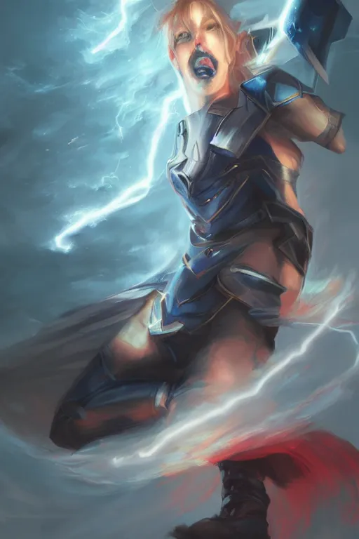 Image similar to stormbreaker consumed in the power of lightning, by ross tran, oil on canvas