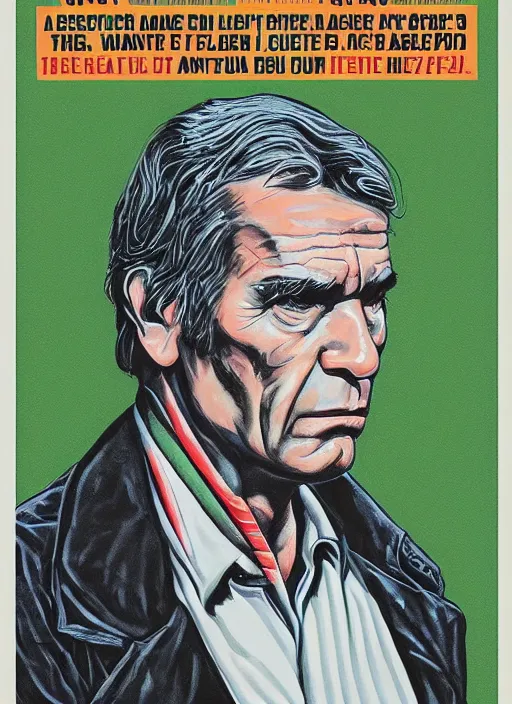 Image similar to a portrait of robert forster from alligator ( 1 9 8 0 ), poster art by ron english, trending on deviantart, dada, movie poster, poster art, concert poster