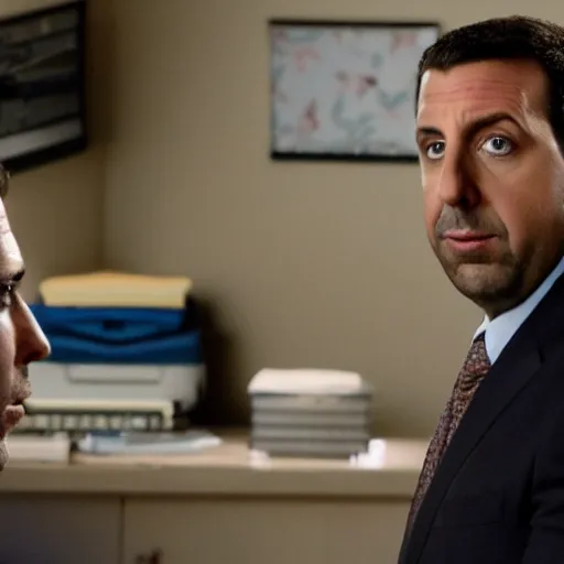 Prompt: Adam sandler as micheal scott, the office, Tv show still, movie still, 4k,