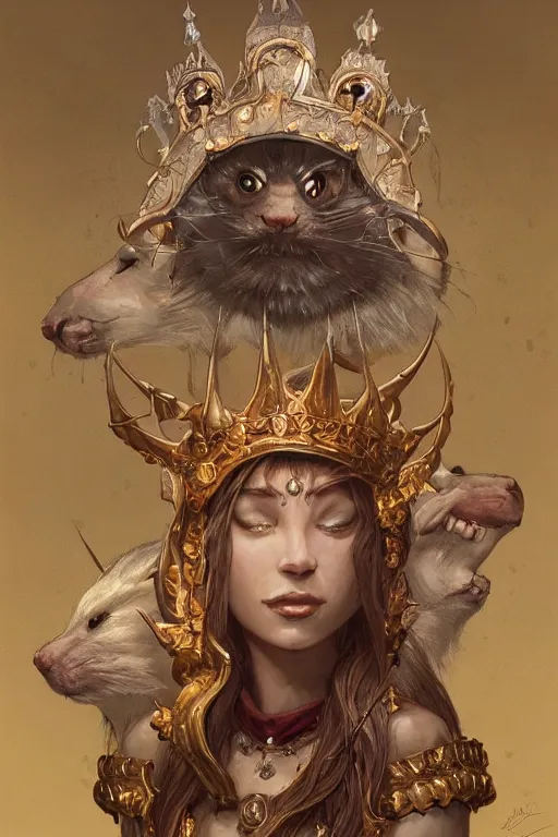 Image similar to portrait of the mousefolk wearing crown of the ancients by artgerm and Craig Mullins, James Jean, Andrey Ryabovichev, Mark Simonetti and Peter Morbacher 16k