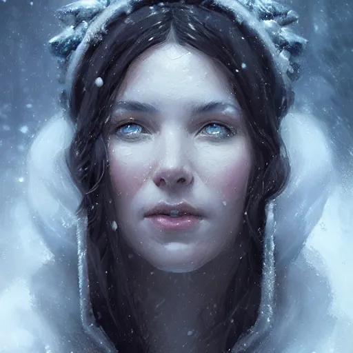 Prompt: a beautiful portrait of the goddess of winter by Greg Rutkowski and Raymond Swanland, Trending on Artstation, ultra realistic digital art