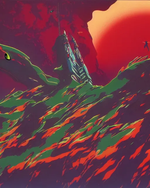 Image similar to evangelion by roger dean, 4 k, hyper detailed