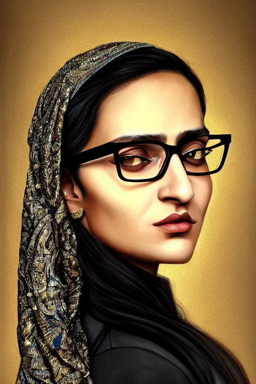 Prompt: epic professional digital art of a very attractive female hyderabadi female wearing a woman's business suit and cat eye glasses and head covering, painting, by leesha hannigan, iris van herpen, artstation, cgsociety, wlop, epic, much wow, much detail, gorgeous, detailed, cinematic, masterpiece