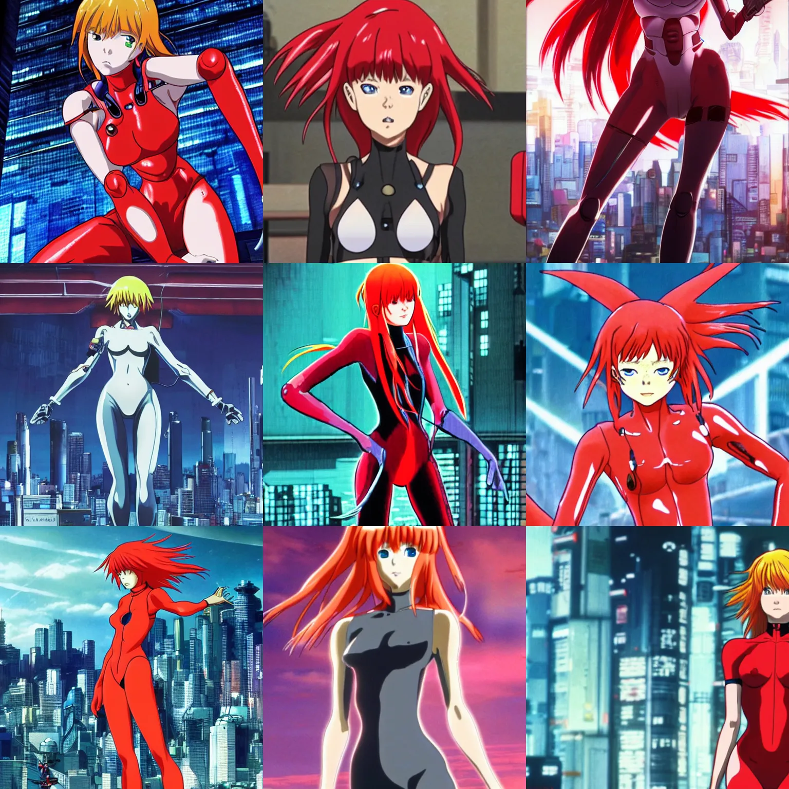 Prompt: Asuka Langley Soryu in Ghost in the Shell: Stand Alone Complex anime, 8k, cyborg