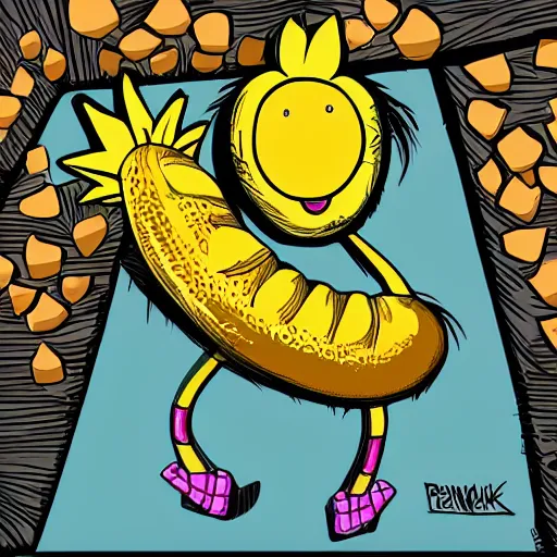 Image similar to punk rock bananas, cartoon, trending on art station