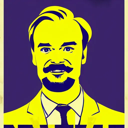 Prompt: Swedish propaganda poster of PewDiePie with the flag of Sweden in the background