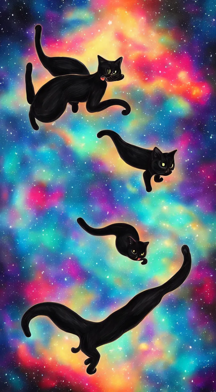 Image similar to black cat flying taco spaceship across nebulae, detailed, digital painting