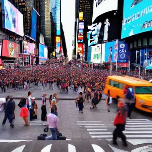 Image similar to photo of moai statues invasion in times square