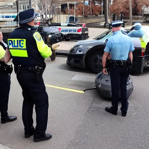 Image similar to police interviewing the world\'s largest pie