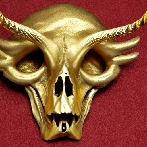 Image similar to horned bull skull : : artifact, made of gold and jewels : :