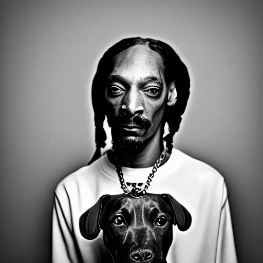 Prompt: portrait photograpy of snoop dog dianne arbus, monochrome, low shot, f 1. 4, ultra - detailed, 8 k