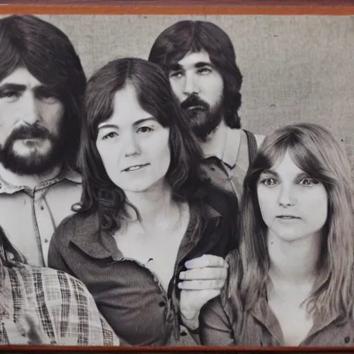 Image similar to 1 9 7 0 s folk band promo photo, fine detailed, photorealistic, portrait