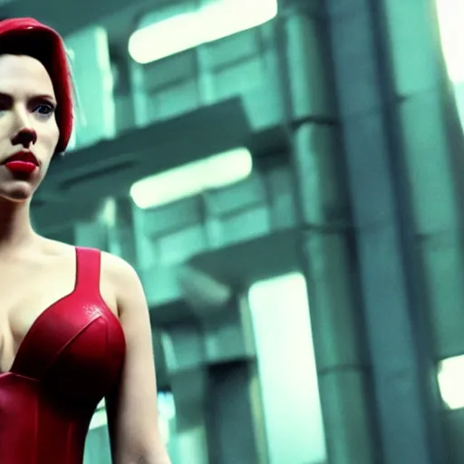 Prompt: Scarlett Johansson is Faye Valentine, cinematic shot, cyberpunk