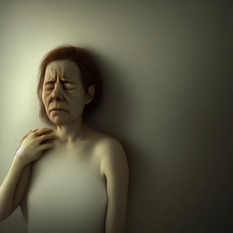 Prompt: a wonderful realistic portrait of a lonely woman who is crying, accent white lighting, dramatic light, octane render