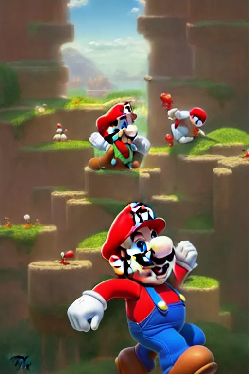 super mario, highly detailed, digital painting,, Stable Diffusion