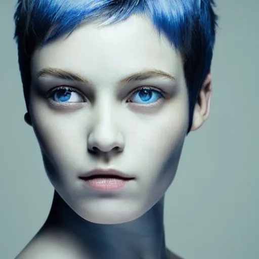 Prompt: intricate portrait, pure skin, short blue hair