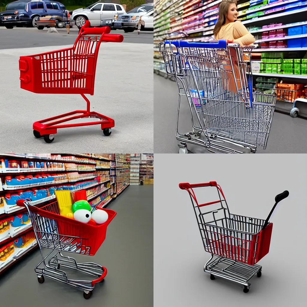 Prompt: anthropomorphic shopping cart body