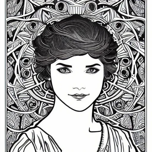 Image similar to clean simple line art of a little bit with short hair. no background. well composed, clean coloring book page, beautiful detailed face. coloring book line art by greg rutkowski and johanna basford and alphonse mucha