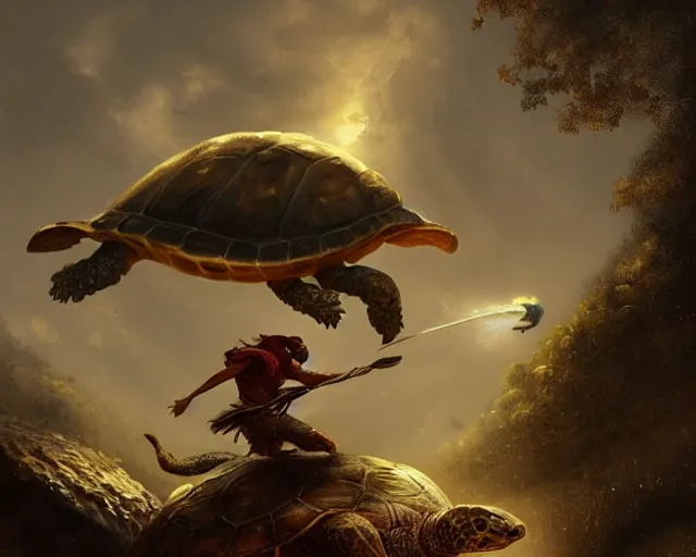 Image similar to kobe bryant riding on a turtle in heaven, fantasy art, in the style of greg rutkowski, illustration, epic art, fantasy, intricate, elgant, amazing detail, digital painting, artstation, concept art, smooth, sharp focus