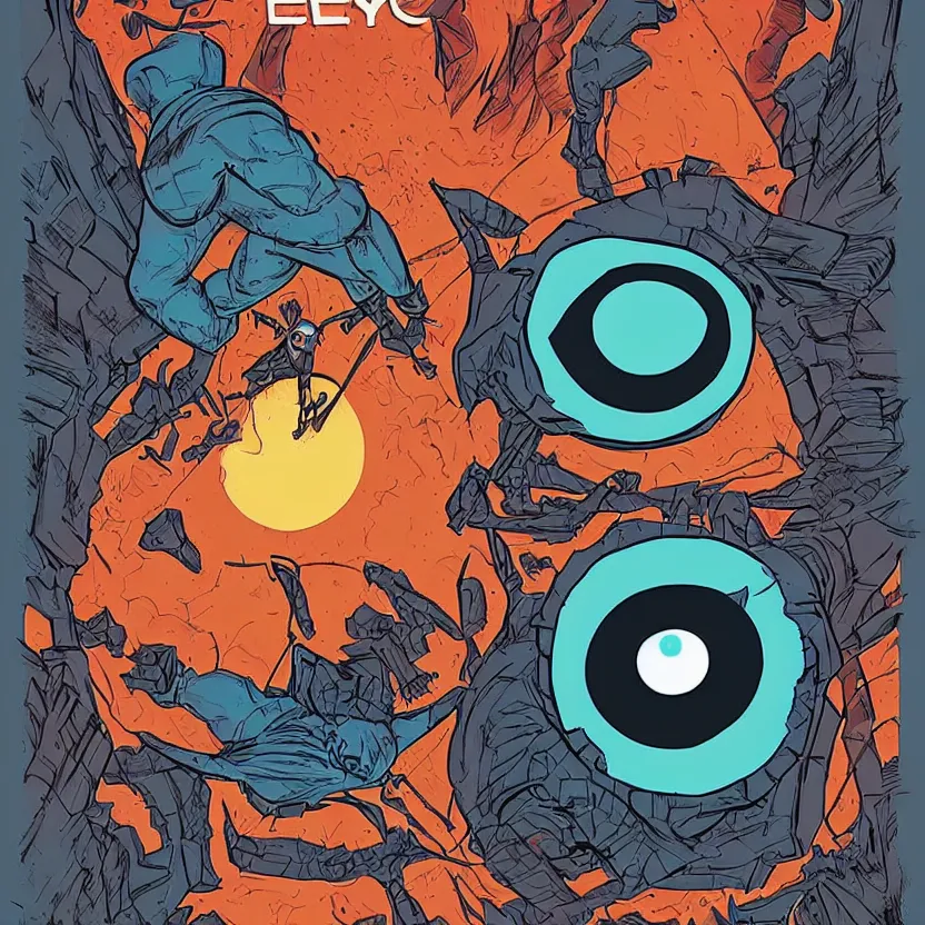 Image similar to giant evil eye charm, comic book cover art inspired by tim doyle and kurzgesagt