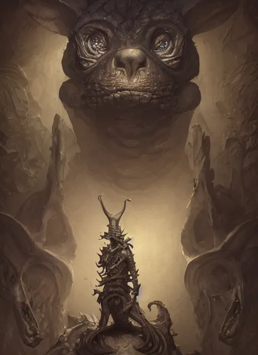 Image similar to kobold foreteller, physically accurate, moody dynamic lighting, very very intricate, very very elegant, highly detailed, digital painting, artstation, HR GIGER, Hieronymus Bosch, Francis Bacon, concept art, smooth, very beautiful, sharp focus, illustration, art by artgerm and greg rutkowski and alphonse mucha