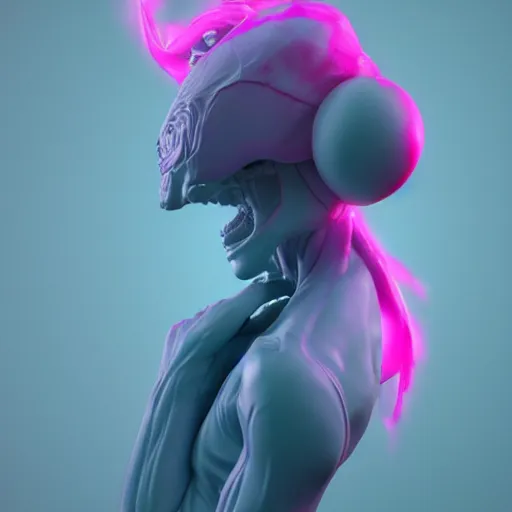 Image similar to born again christian tiktok influencer jumping and talking about how aliens are real only if you eat crayons because they see the phosphorescence in your boddy, in the style of james jean, artstation trending, 8 k, 3 d render, photorealistic, volumetric lighting caustics, pink