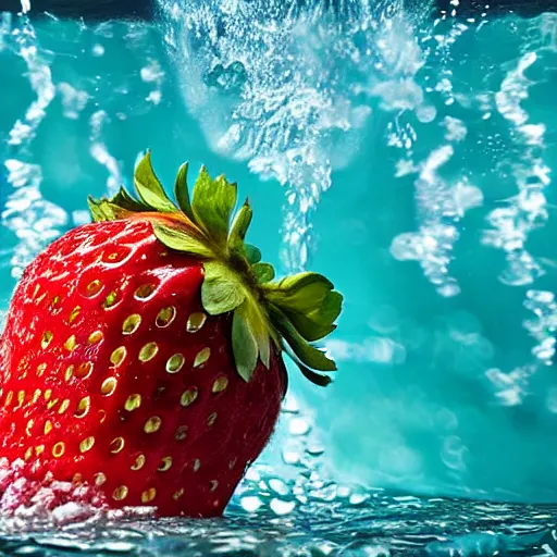 Prompt: half cut strawberry, splash underwater! award winner photoshop edit, golden ratio