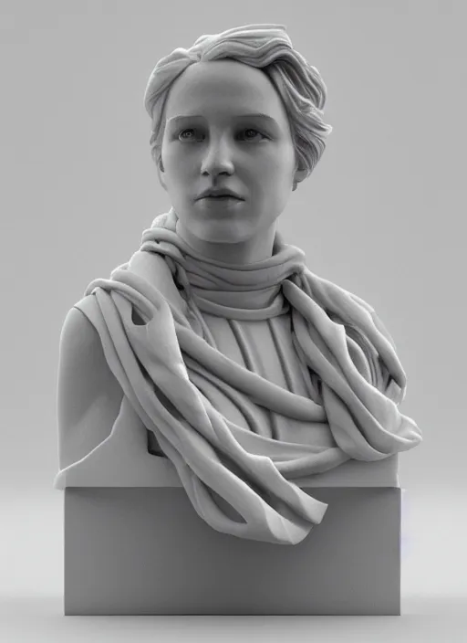 Prompt: an orthographic bust white marble sculpture of scarlet Johannsen octane render, by Wes Anderson