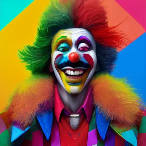 Image similar to Portrait of a colorful happy joyful clown, artstation, cgsociety, masterpiece