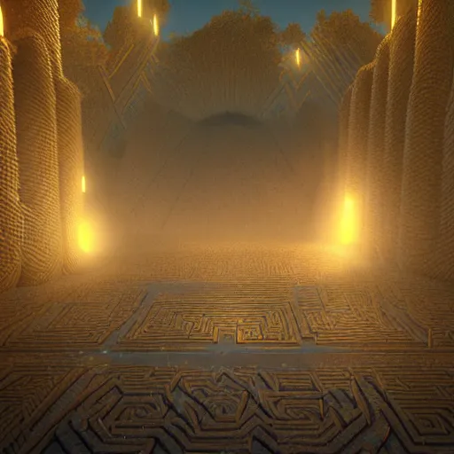 Image similar to the grand entrance to the endless maze, art by kotaro chiba, volumetric lighting, epic composition