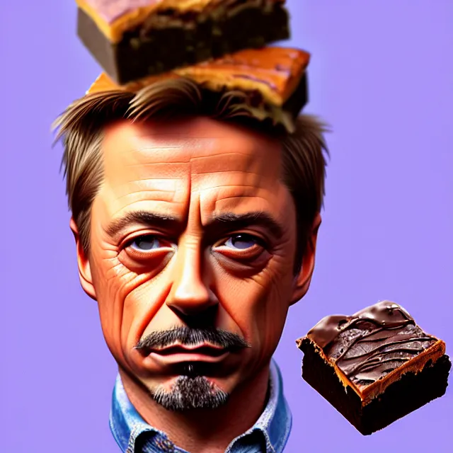 Prompt: epic professional digital art of robert downie jr. as a brownie, award winning food photo,, artstation, cgsociety, epic, stunning, gorgeous, much wow, much detail