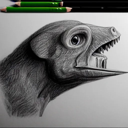 Image similar to drawing anatomical drawing eyes, detailed snout, neck the barbarian 1 billion years cinematic, realistic, intricate head, was flying kim tschang