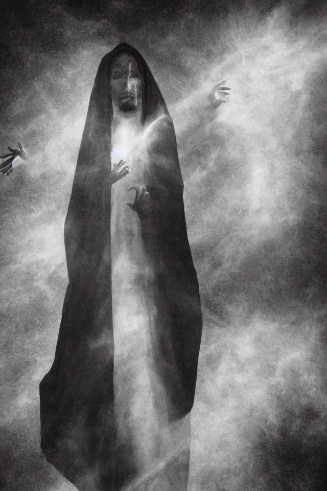 Prompt: transfiguration, black and white photo